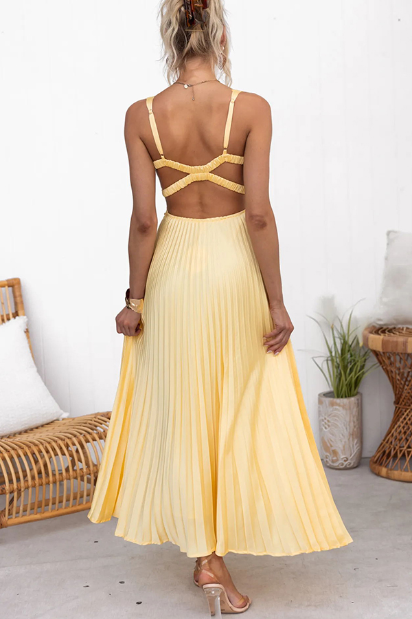 Tucson Sunset Pleated Back Elastic Umbrella Maxi Dress-consonak