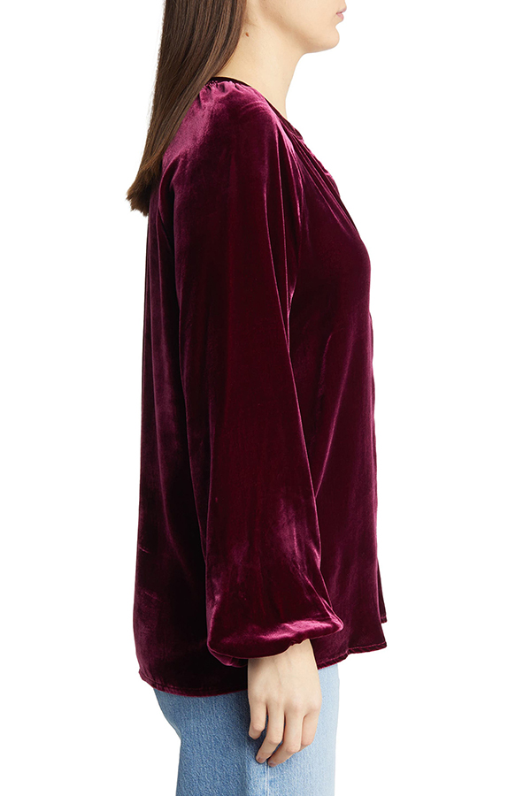 Solid Color Velvet V-neck Long-sleeved Shirt-consonak