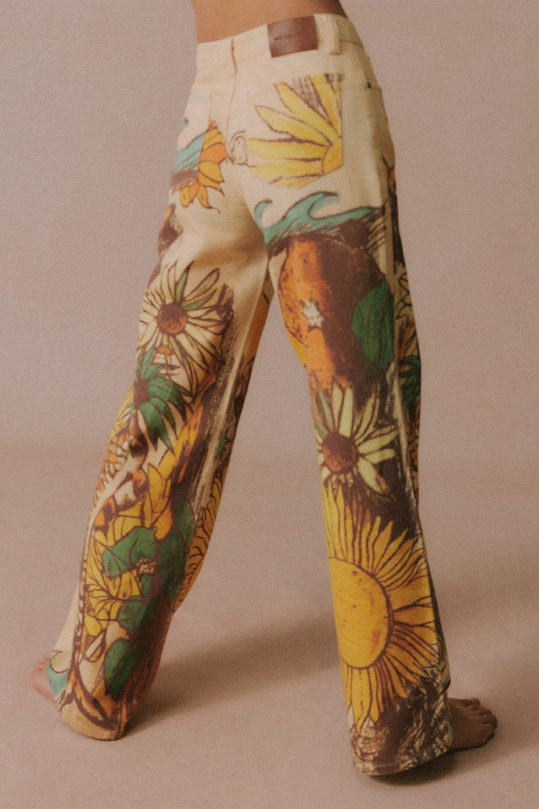 We The Free Denim Playful Doodle Printed Mid Rise Pocket Wide Leg Jeans | Consonak