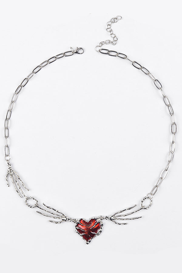 Halloween Punk Style Skull Heart-shaped Pendant Necklace-consonak