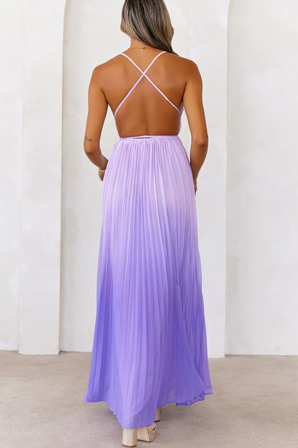 Love Letter To You Pleated Gradient Print Back Tie-up Slit Maxi Dress | Consonak