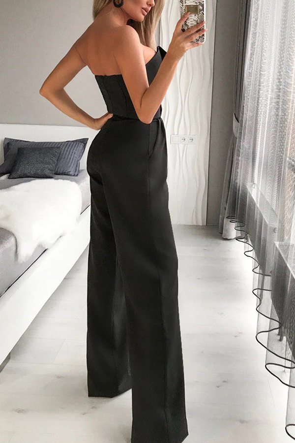 Tuxedo-style Off Shoulder Pocket Wide Leg Formal Jumpsuit-consonak