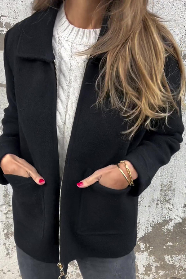 Solid Color Lapel Zipper Pocket Casual Jacket-consonak