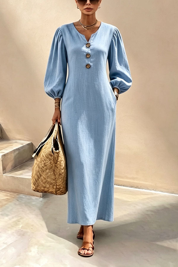 Elegant V-Neck Lantern Sleeve Maxi Dress-Consonak