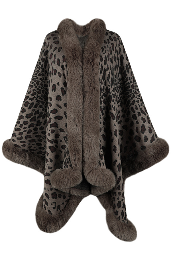 Leopard Print Fashionable Raw Edge Shawl Cape Cardigan-consonak