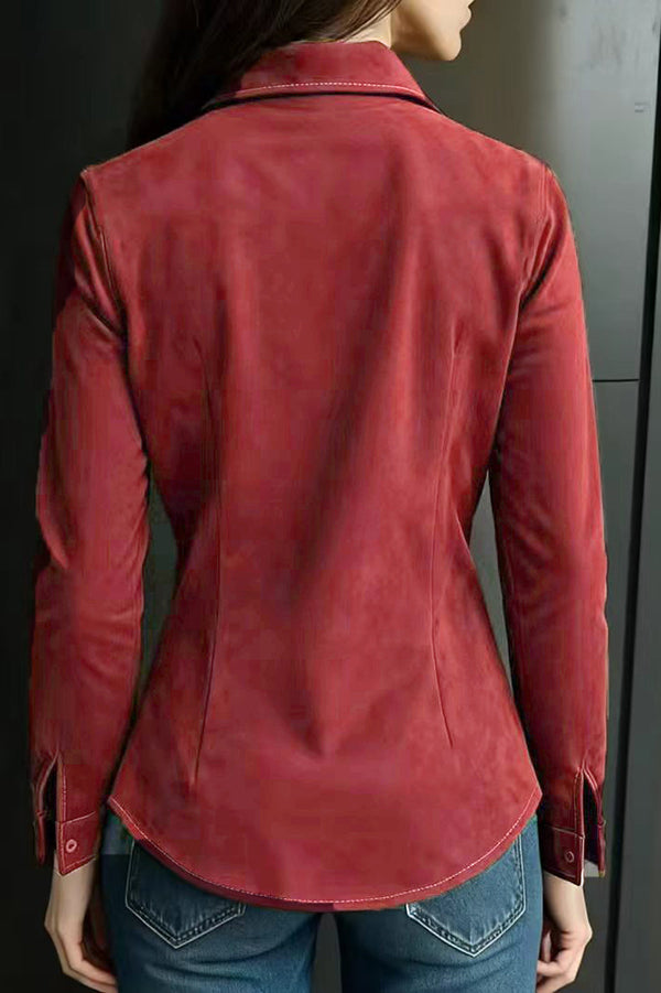 Stylish Suede Long-sleeved Button-down Casual Shirt | Consonak