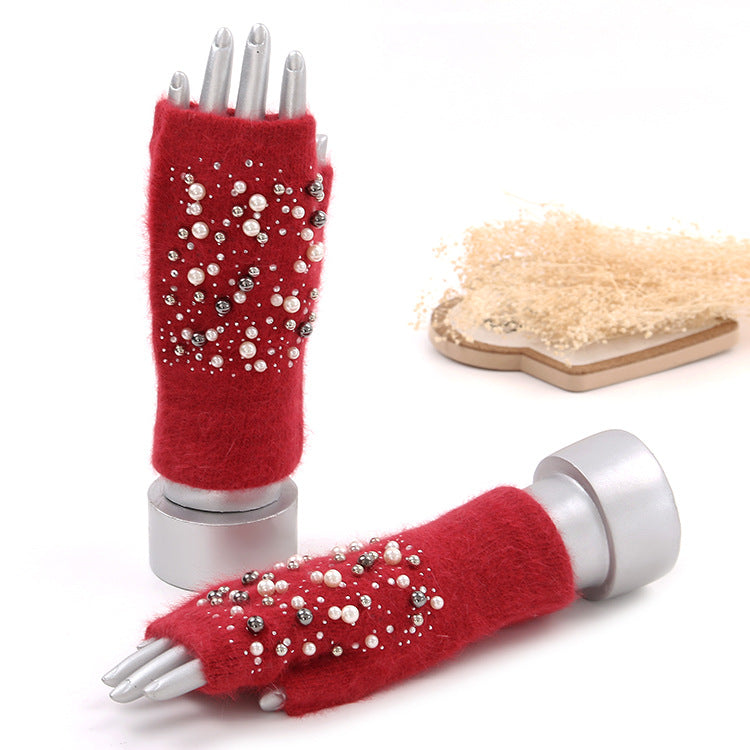 Shiny Pearl Fingerless Gloves-consonak