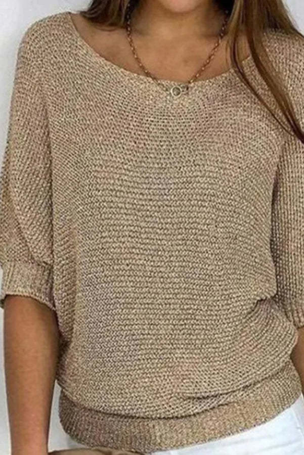 Crew Neck Knitted Half Sleeve Sweater-consonak