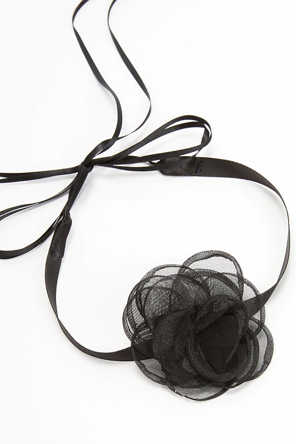 SACRED FLOWER RIBBON CHOKER NECKLACE-consonak