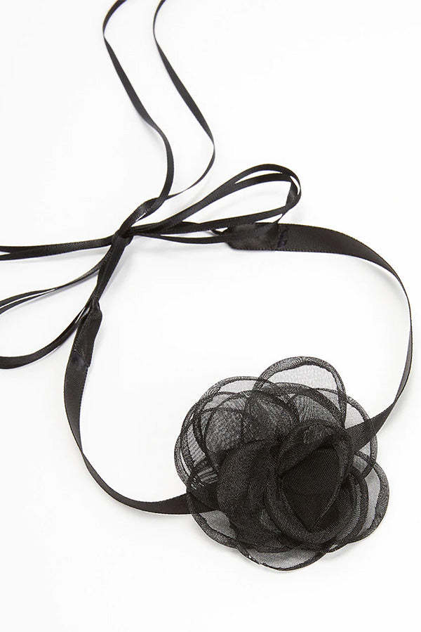 SACRED FLOWER RIBBON CHOKER NECKLACE-consonak