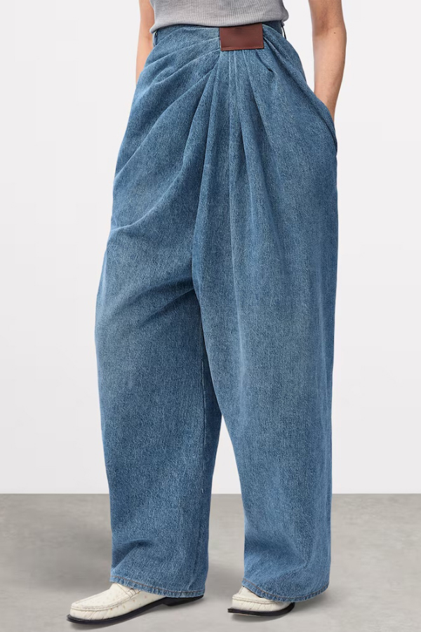 Stylish Pleated Casual Pocket Wide-leg Jeans-consonak