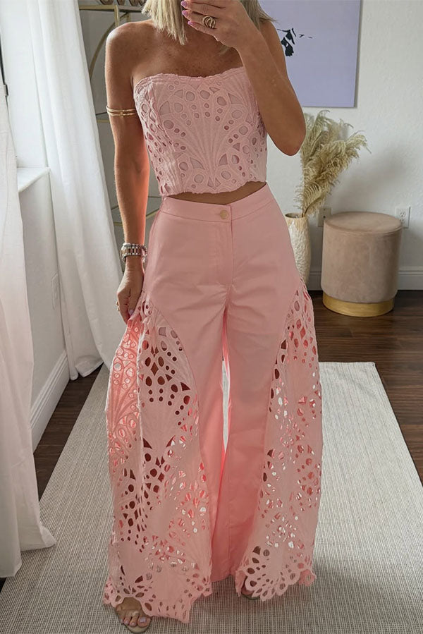 Sienna Embroidered Cut-Out Palazzo Pants Two-Piece Set-Consonak