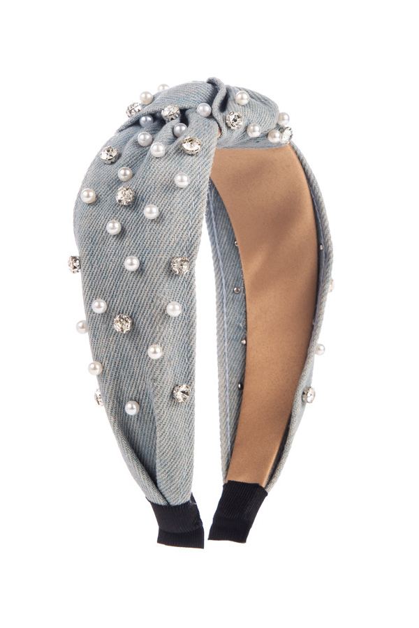 Fashion Pearl Rhinestone Fabric Headband-consonak