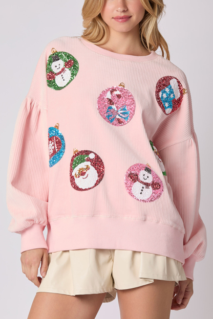 Christmas Egg Sequined Long Sleeve Loose Sweatshirt-consonak