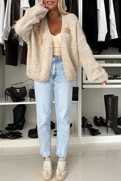 Explore Autumn Knit Open Front Long Balloon Sleeve Loose Cardigan-consonak