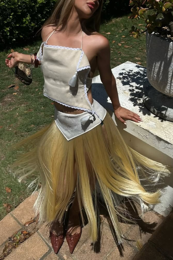 Stylish Halter Neck Lace Up Tassel Pendant Backless Top | Consonak