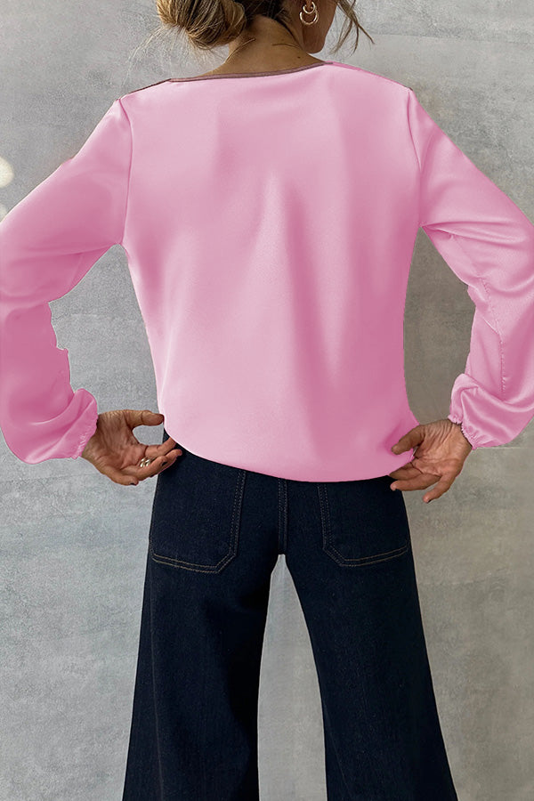 Simple and Beautiful Satin Cowl Drape Neck Long Sleeved Shirt | Consonak
