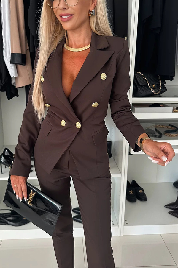 Feeling of Confidence Metal Button Long Sleeve Lapel Blazer-consonak