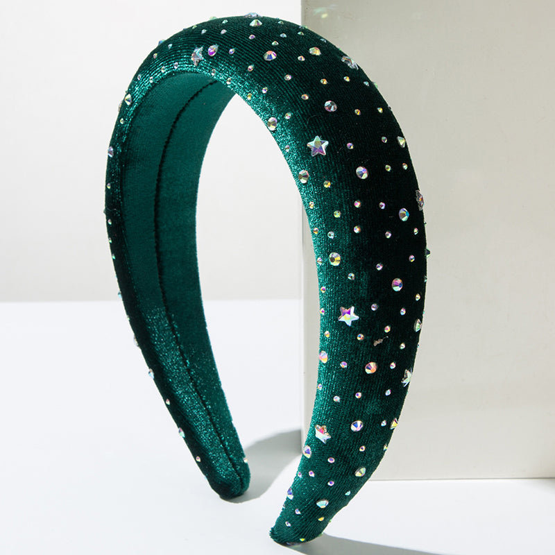 Vintage Velvet Inlaid with Colorful Rhinestones Headband-consonak