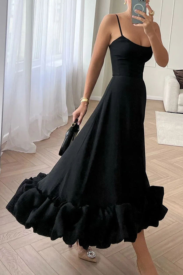 Midnight Girl Flounce Bustier Banquet Party Midi Dress-consonak