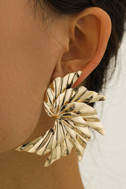 Exaggerated Spiral Gold-plated Leaf Geometric Metal Earrings-consonak