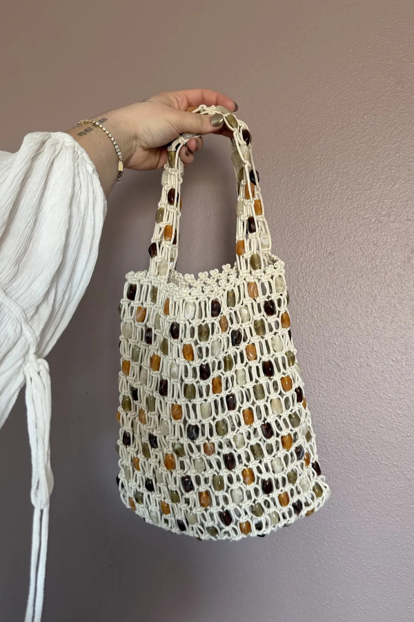 Stylish Woven Beaded Large Capacity Handbag