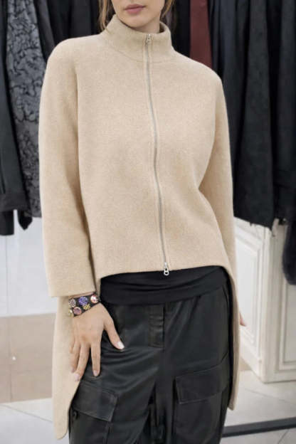 Solid Color Zipper Long-sleeved Irregular Casual Jacket