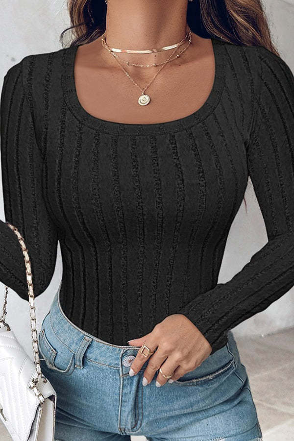 Solid Color Slim Long Sleeve Round Neck Thermal Top-consonak