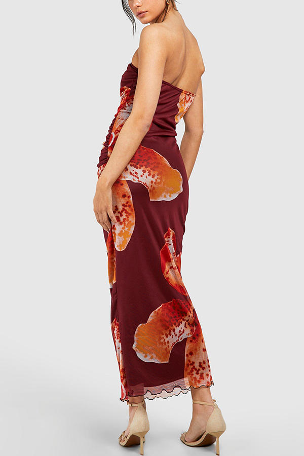 Oh So Sunny Mesh Floral Print Bandeau Stretch Maxi Dress-consonak