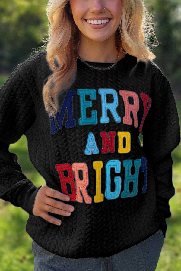 Christmas Letter Print Loose Casual Long-sleeved Sweatshirt-consonak