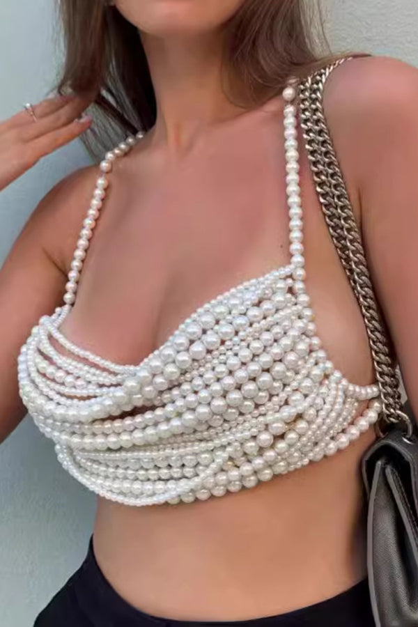 Fashionable Multi-layered Pearl Exquisite Halter Neck Vest-consonak