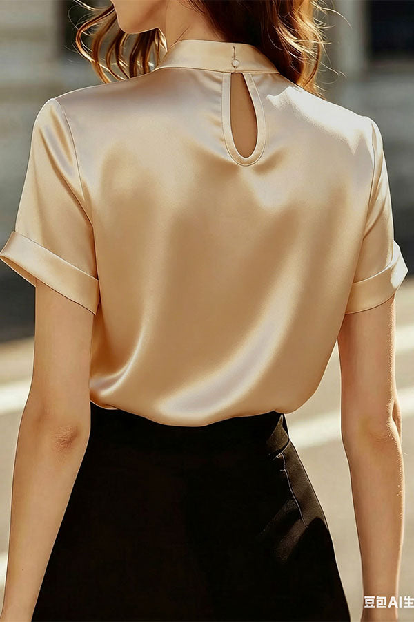 Eleganza LuxuryPearl-Beaded Satin Blouse-Consonak