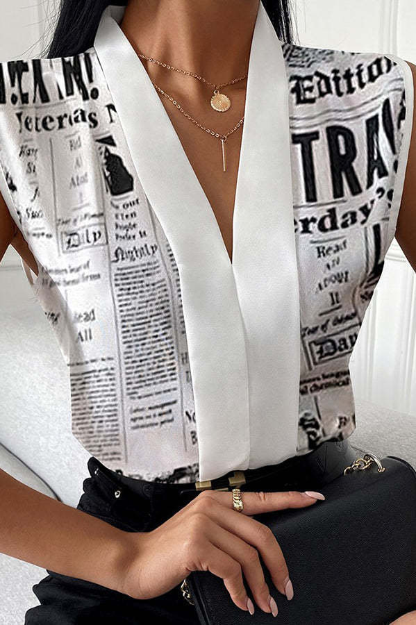 Marble / Abstract Print V-Neck Casual Top-consonak