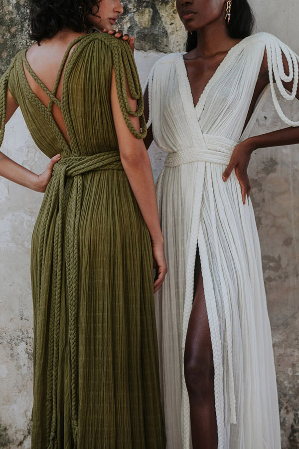 Resort Style Draped Braids Shoulder Backless Cover-up Loose Maxi Dress-consonak