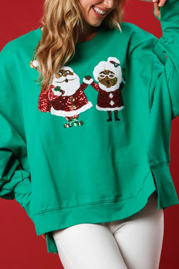 Christmas Santa Sequined Casual Loose Long Sleeve Sweatshirt-consonak