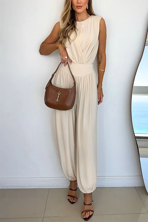 Athena Ruched Drape Neck Bodysuit and High Rise Elastic Waist Lantern Pants Set-consonak