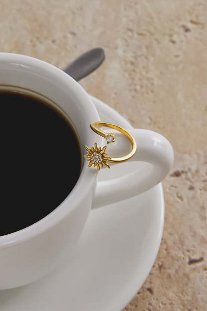 Fashionable Zircon Sun-shaped Stainless Steel Ring-consonak