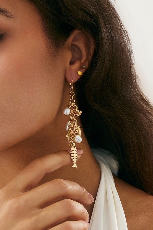Fashionable Metal Fish Pendant Earrings-consonak
