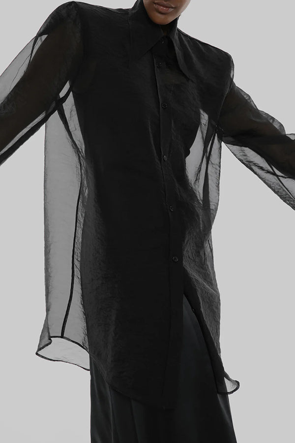 Retro Sheer Loose Long-sleeved Casual Shirt-consonak
