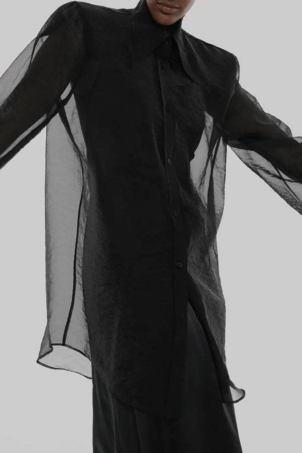 Retro Sheer Loose Long-sleeved Casual Shirt-consonak