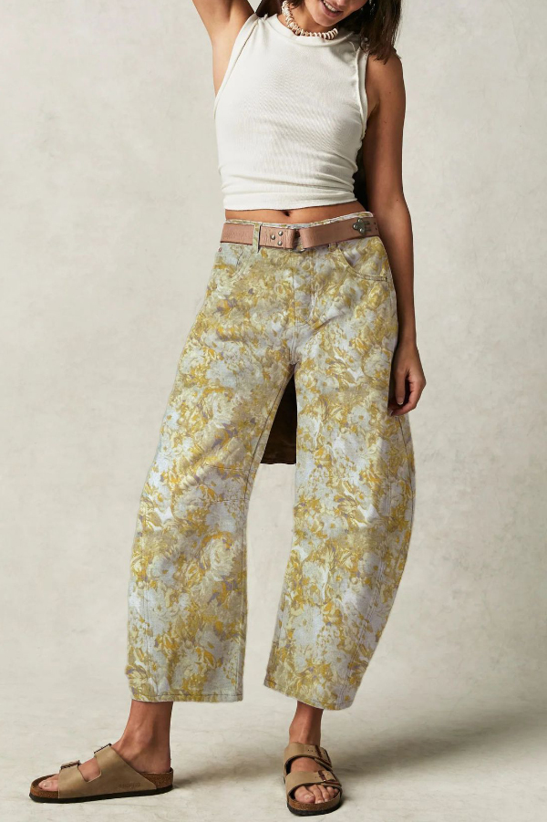 Fashionable Printed Casual Loose Mid-rise Pocket Leg Jeans