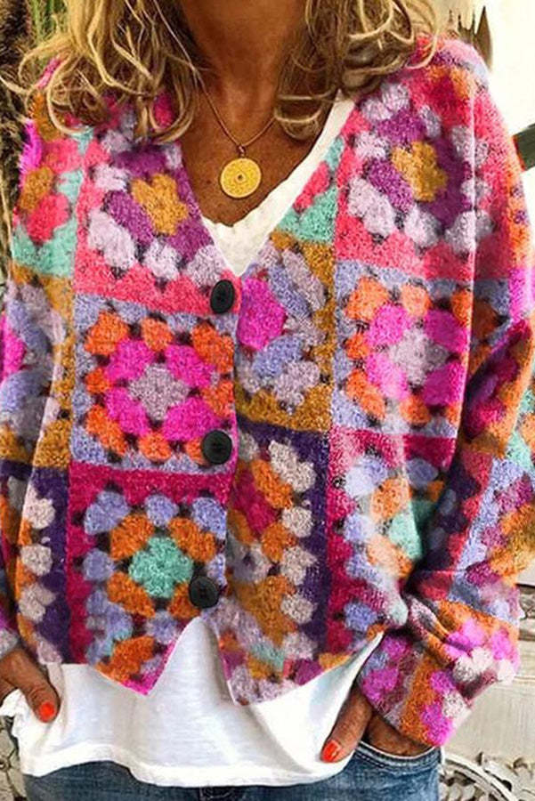 Knitted Long Sleeved Cardigan with Fun Printed Buttons-consonak