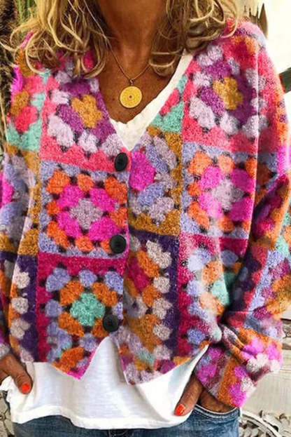 Knitted Long Sleeved Cardigan with Fun Printed Buttons-consonak