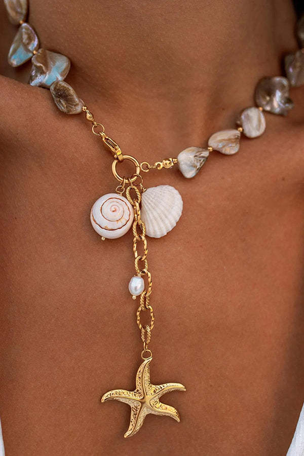 Stylish Pearl Beaded Starfish Pendant Necklace-consonak