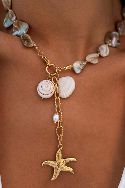 Stylish Pearl Beaded Starfish Pendant Necklace-consonak