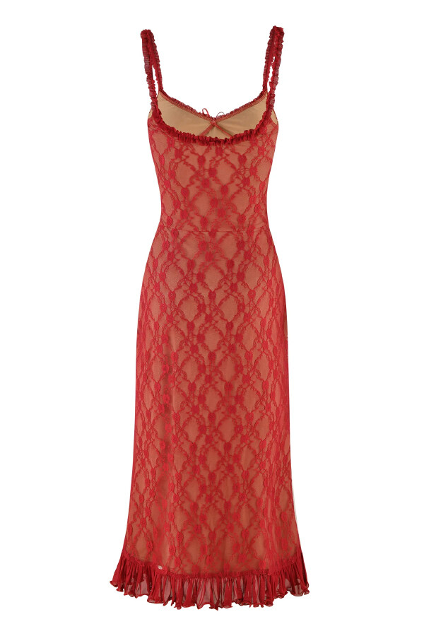 Stylish Plaid Camisole Lace Slim-fit Elegant Midi Dress-consonak