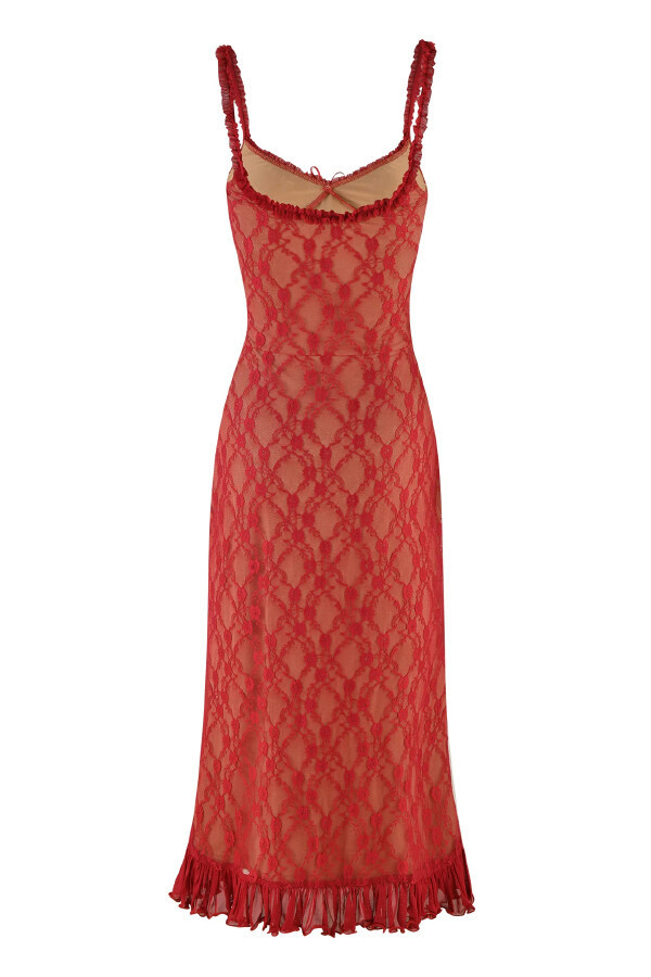 Stylish Plaid Camisole Lace Slim-fit Elegant Midi Dress-consonak