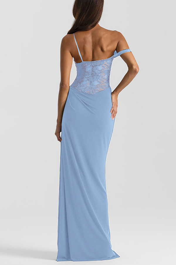 Sexy See-Through Lace Suspender Slim Slit Maxi Dress-consonak