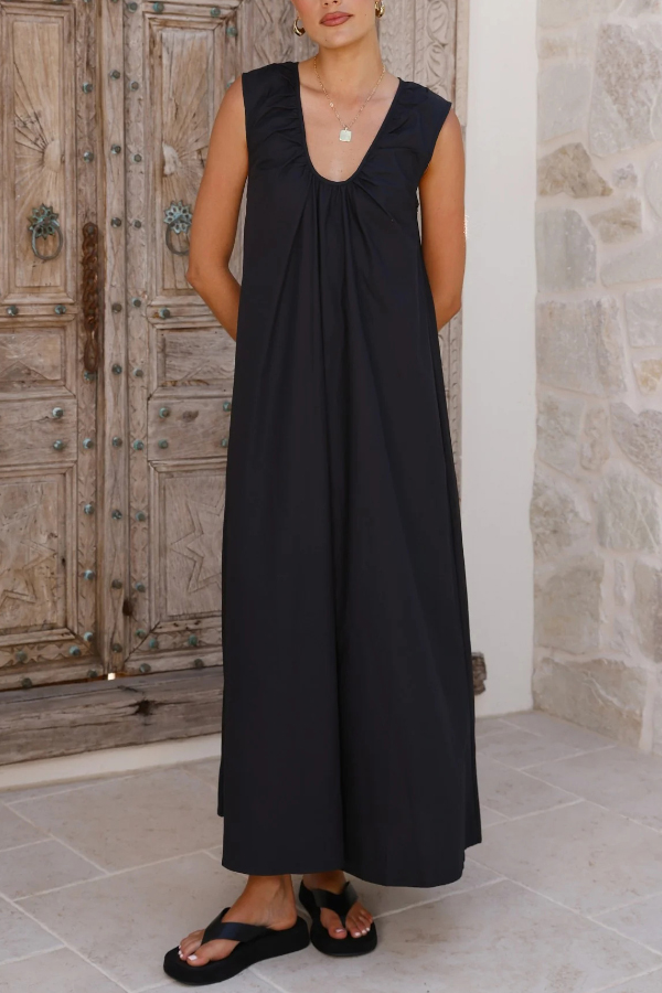Solid Color Loose Sleeveless Casual Vacation Maxi Dress-consonak