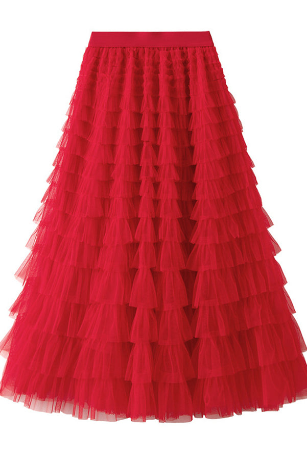 Be Your Own City Queen Tiered Elastic Waist Tulle Maxi Skirt | Consonak